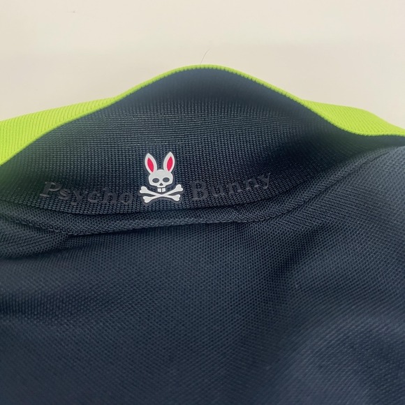 Psycho Bunny Polo Shirt Mens 2XL Navy Neon Green Colorblock Golf Skull Logo - Picture 12 of 16